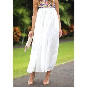 Embellished embroidery white Chiffon dress size XS